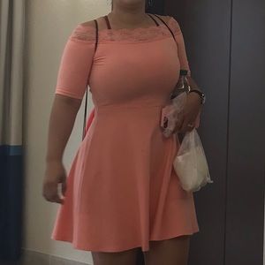Peach dress with lace shoulder lining